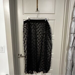 SHEIN Black Polka Dot Mesh Midi Skirt